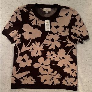 LOFT Floral Short Sleeve Top - Brown and Pink
